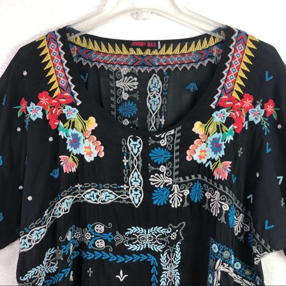 Johnny Was Black Tunic with Colorful Embroidery-SO PRETTY! - Picture 2 of 8